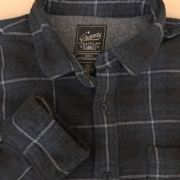SOLD Grayers Flannel Shirt High Quality Mens L Blue White Plaid Heavyweight - Picture 3 of 8